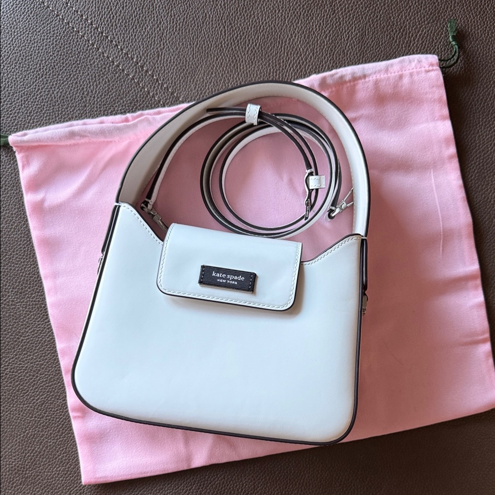 Kate Spade Sam Icon Leather Mini Hobo Bag True White Spazzolato leather